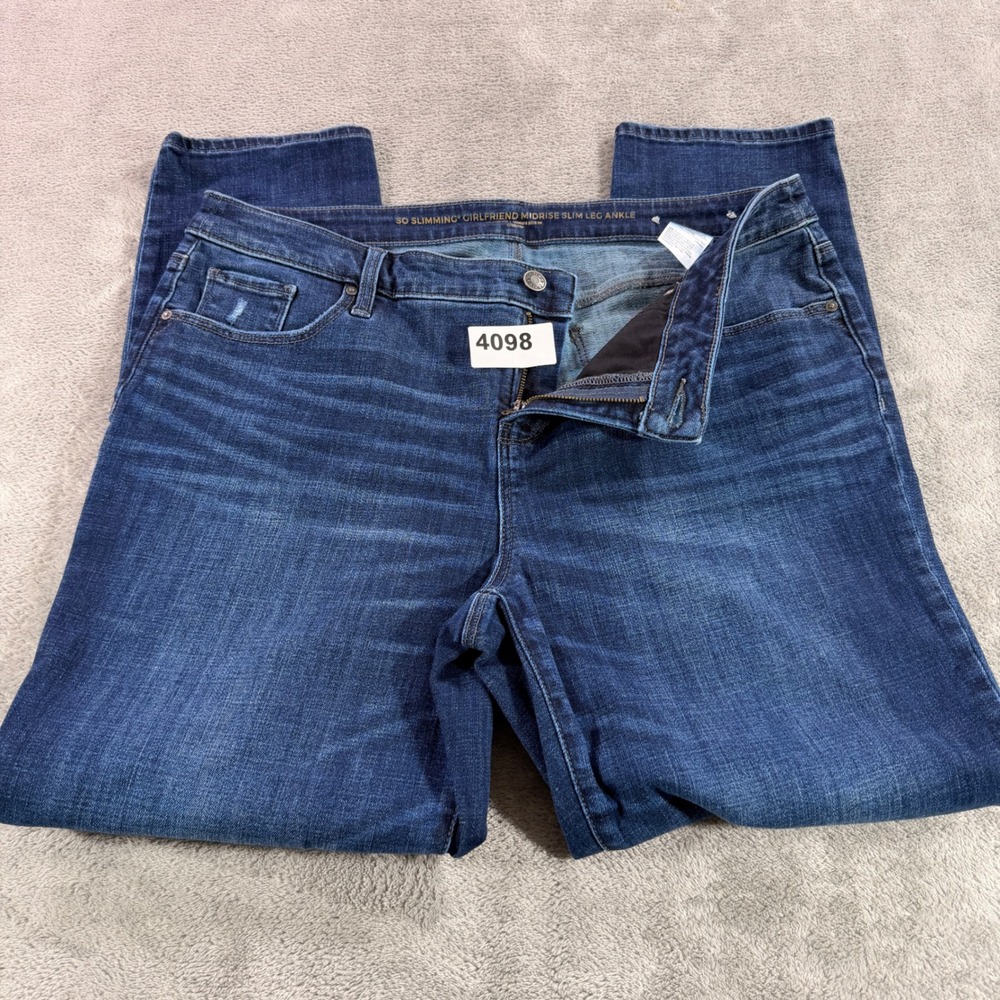 Chico's So Slimming Girlfriend Jeans Women 2R 12 Blue Midrise Slim Leg Ankle